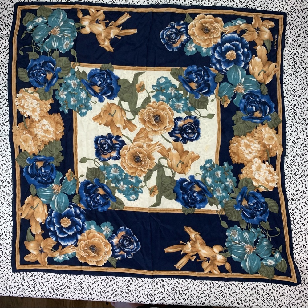 Liz Claiborne Floral Scarf in Blue and Gold